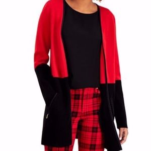 Charter Club Cotton Red/Blac Colorblocked Cardigan
